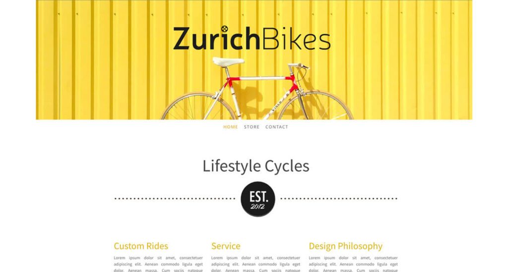 Zurich Bike exemple site Jimdo