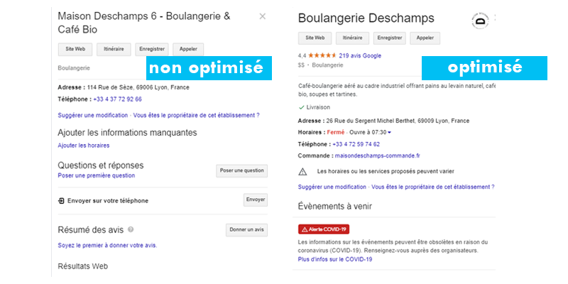 Google My Business optimisé vs non optimisé