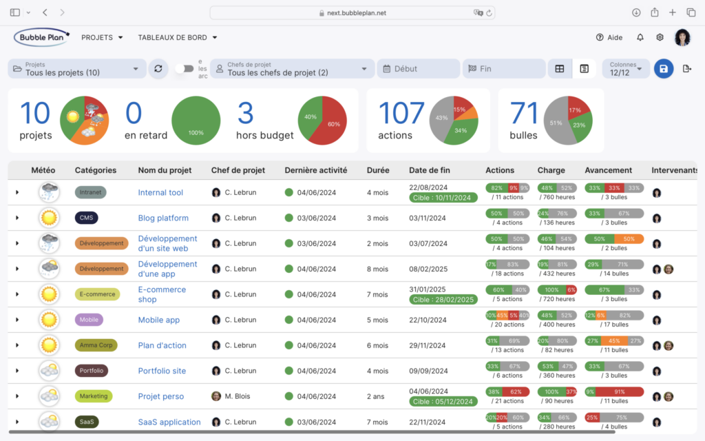 Bubble Plan Portefeuille de projets