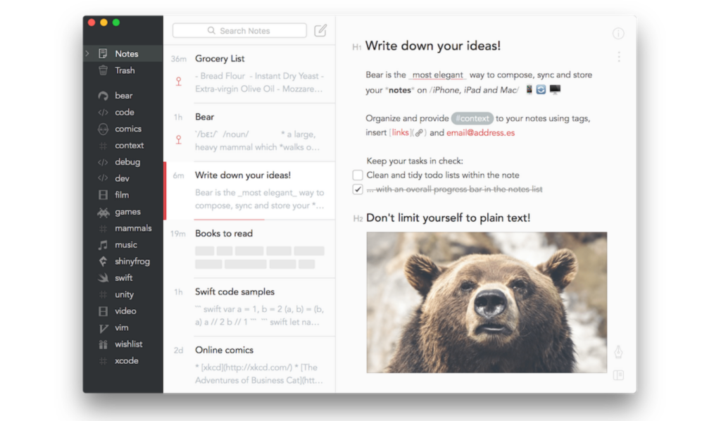 Bear App Screenshot