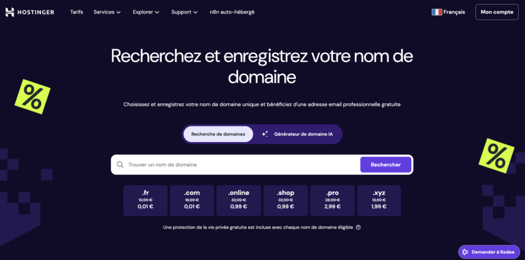 Nom de domaine Hostinger