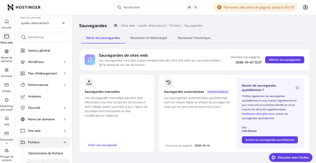 Sauvegardes Hostinger