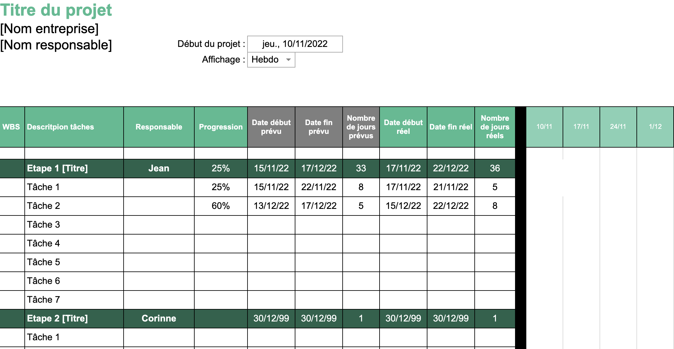 Tableau suivi de projet