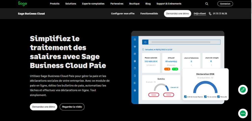 Sage Business Cloud Pie - logiciels de gestion de la paie