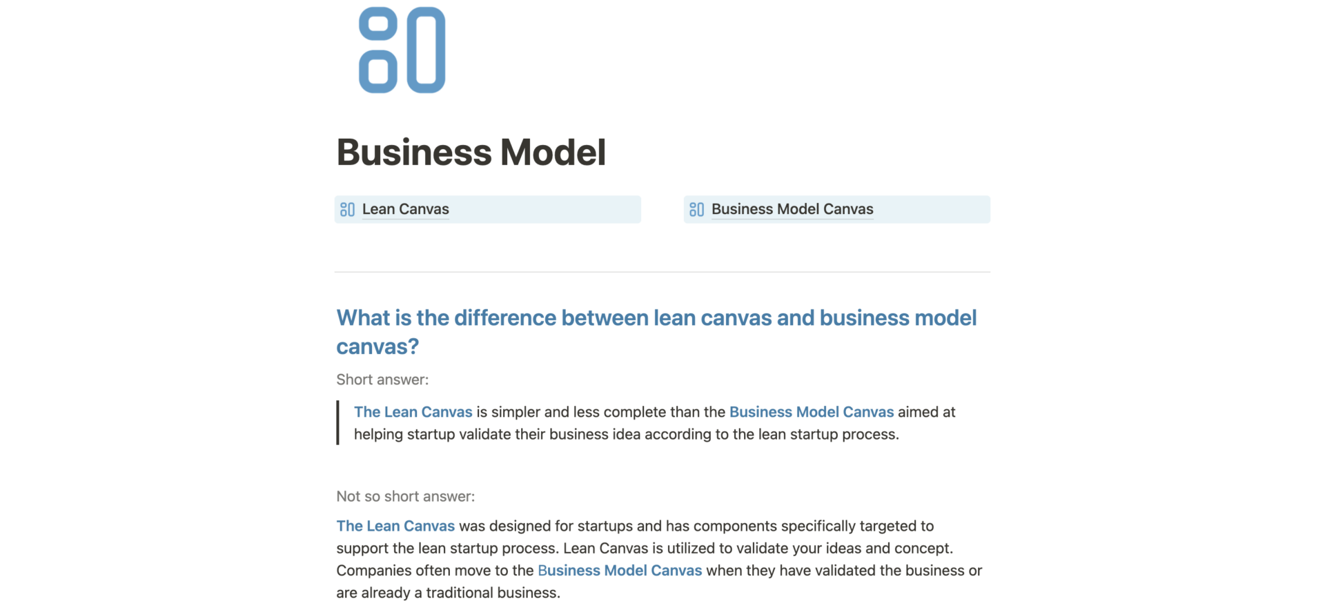 Business Model template Notion