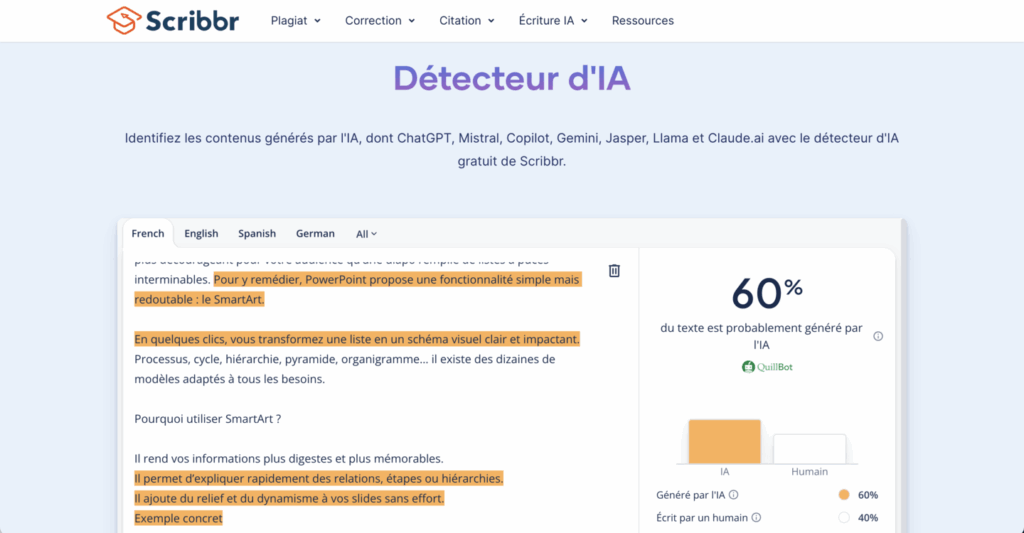 Scribbr détecteur IA
