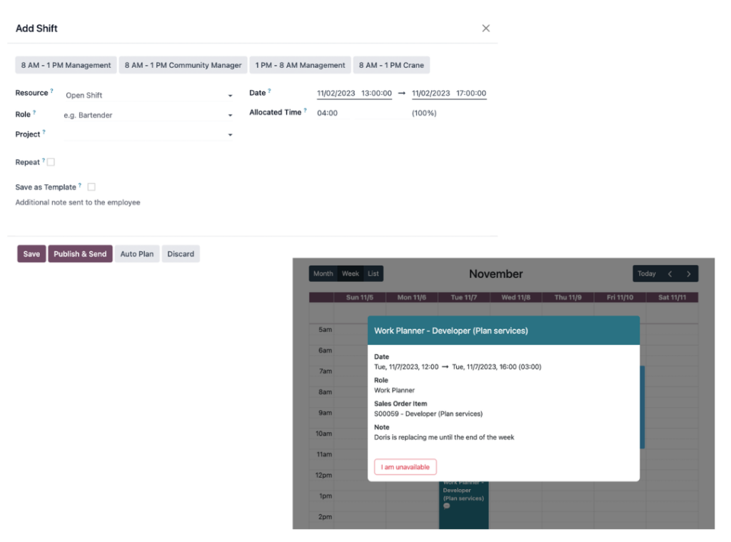 Gestion du planning - Odoo