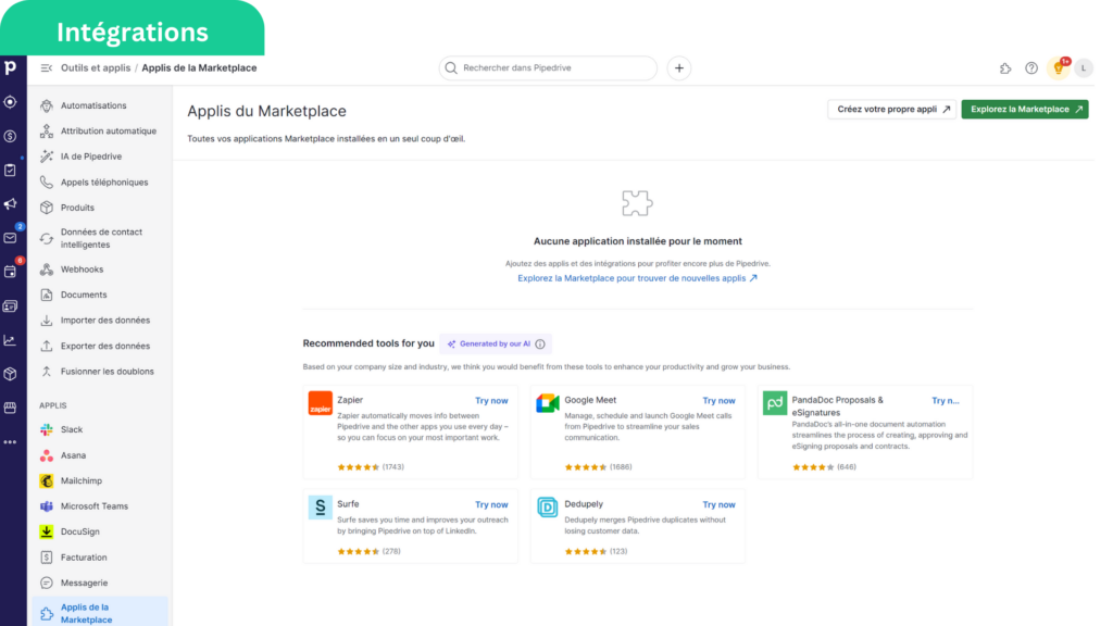 Intégrations Pipedrive