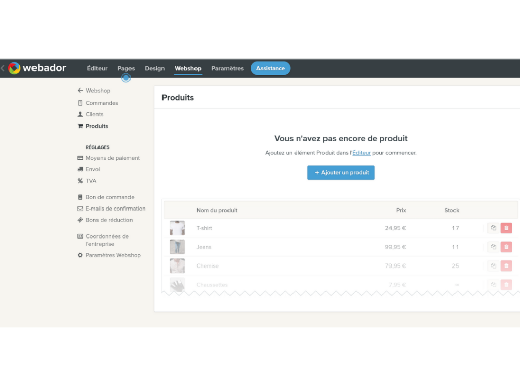 E-commerce Site Creation - Webador fr Produit