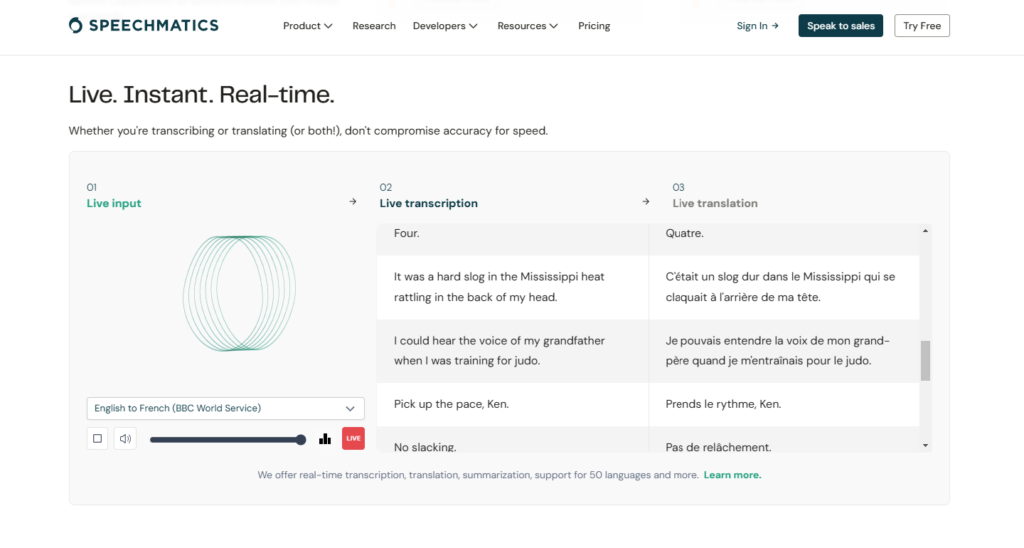 Speechmatics - transcribing translating