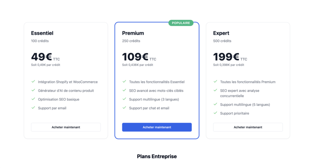 Exemple page tarif