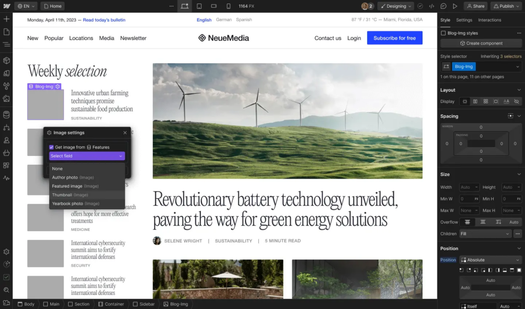 Interface Webflow