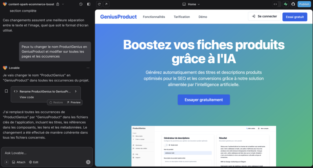 Landing page Lovable