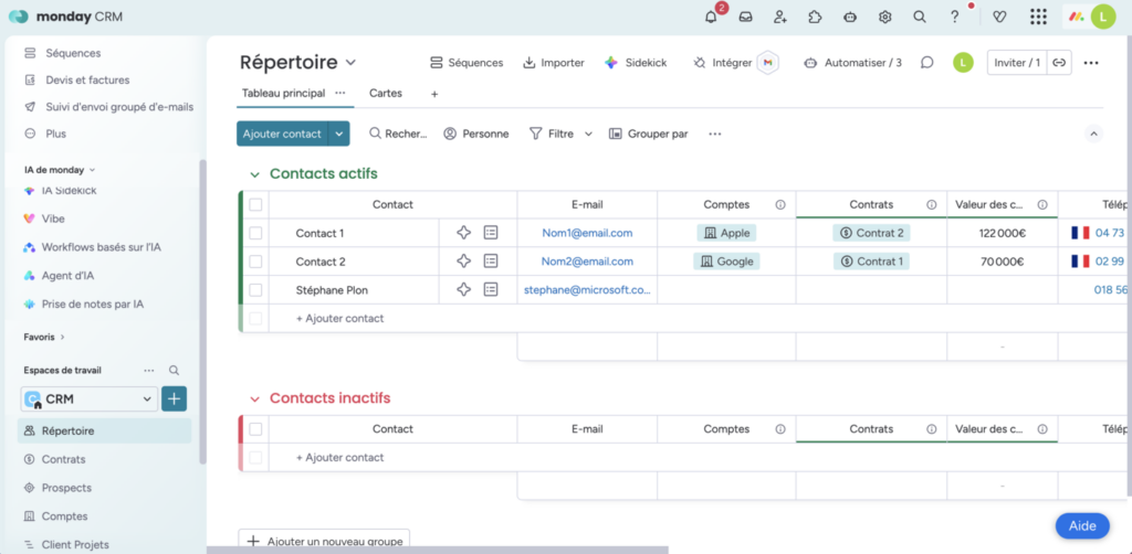 Répertoire monday CRM
