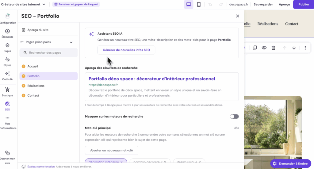 Hostinger création site web SEO