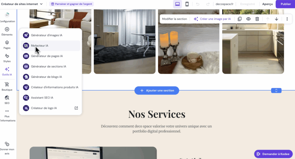 Hostinger création site web outils IA