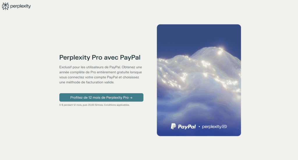 Perplexity gratuit PayPal