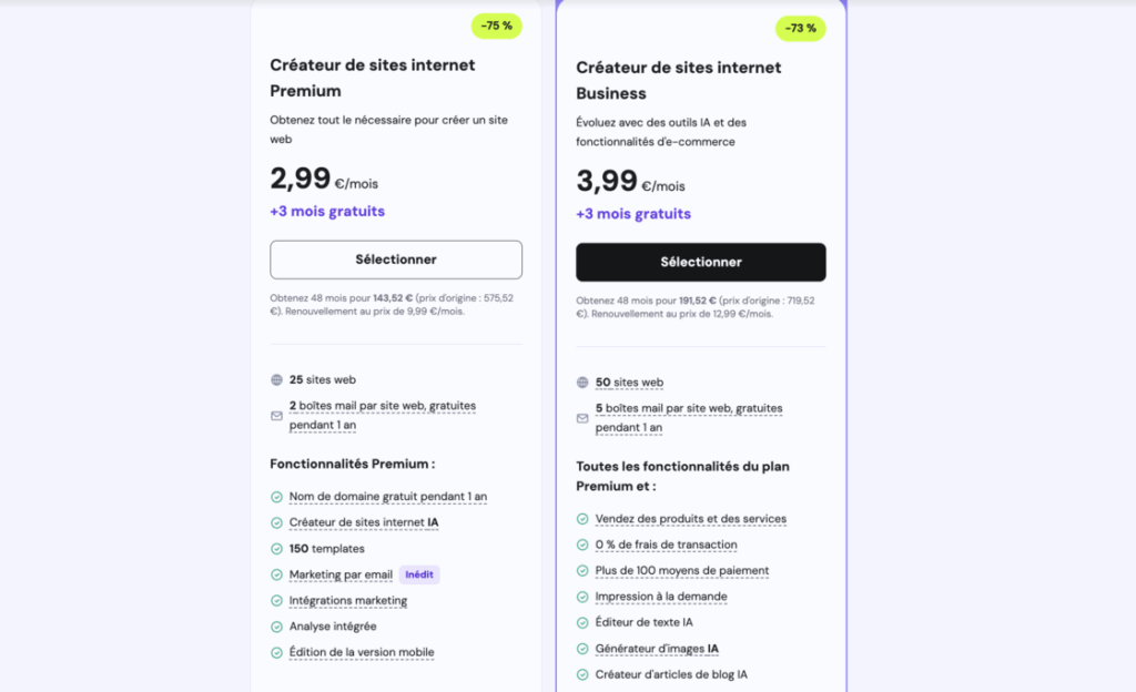 Tarifs Hostinger création site web