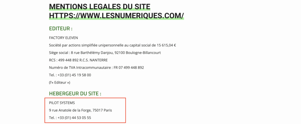Trouver hébergeur mentions légales