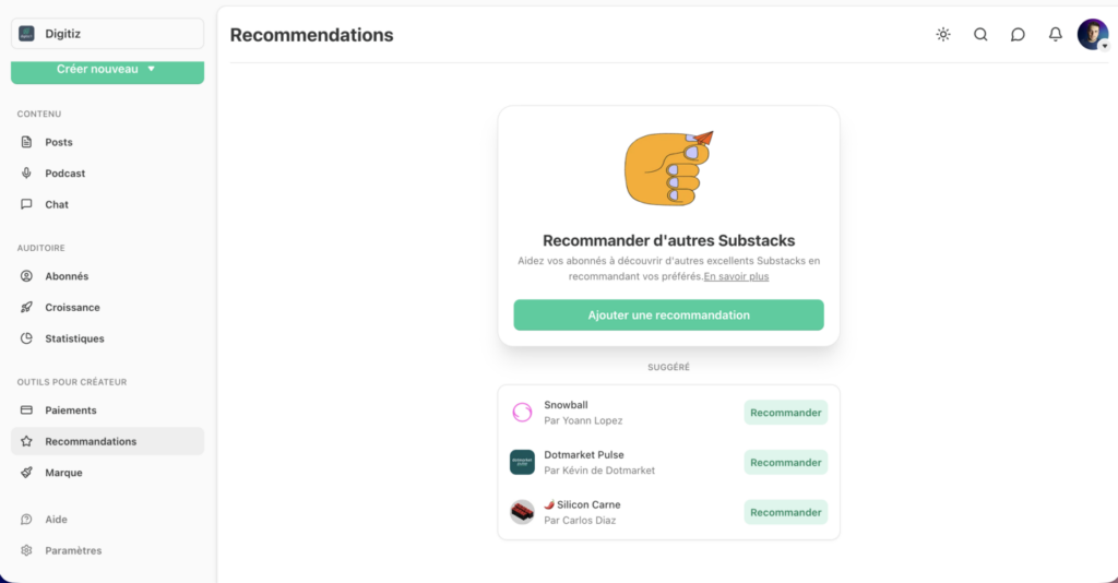 Recommendations Substack