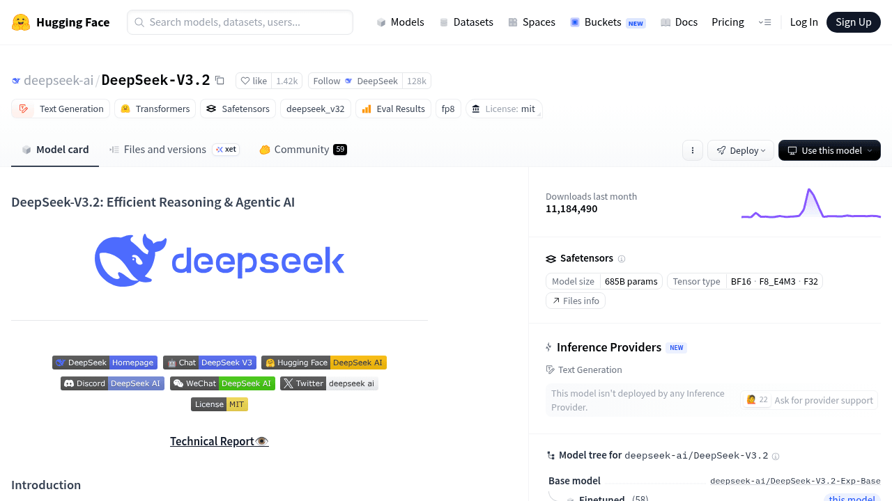 Capture d'écran DeepSeek V3.2
