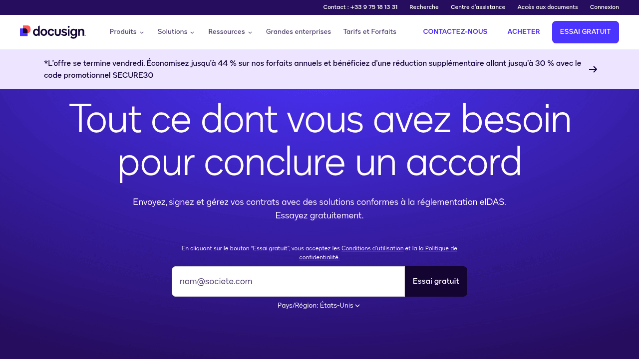 Capture d'écran Docusign - leader mondial signature électronique