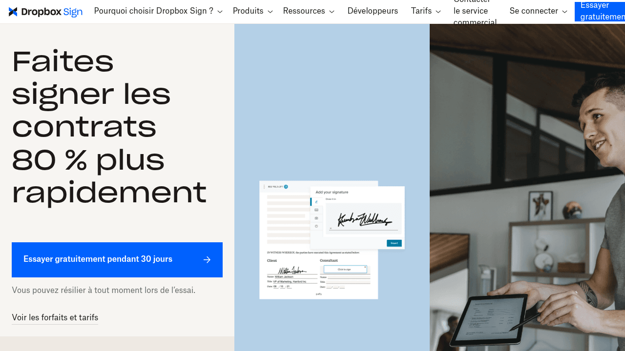 Capture d'écran Dropbox Sign ex HelloSign