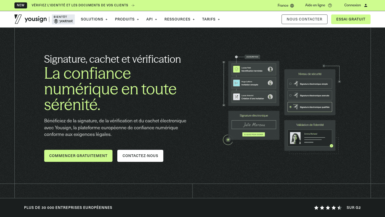 Capture d'écran Yousign - signature électronique française