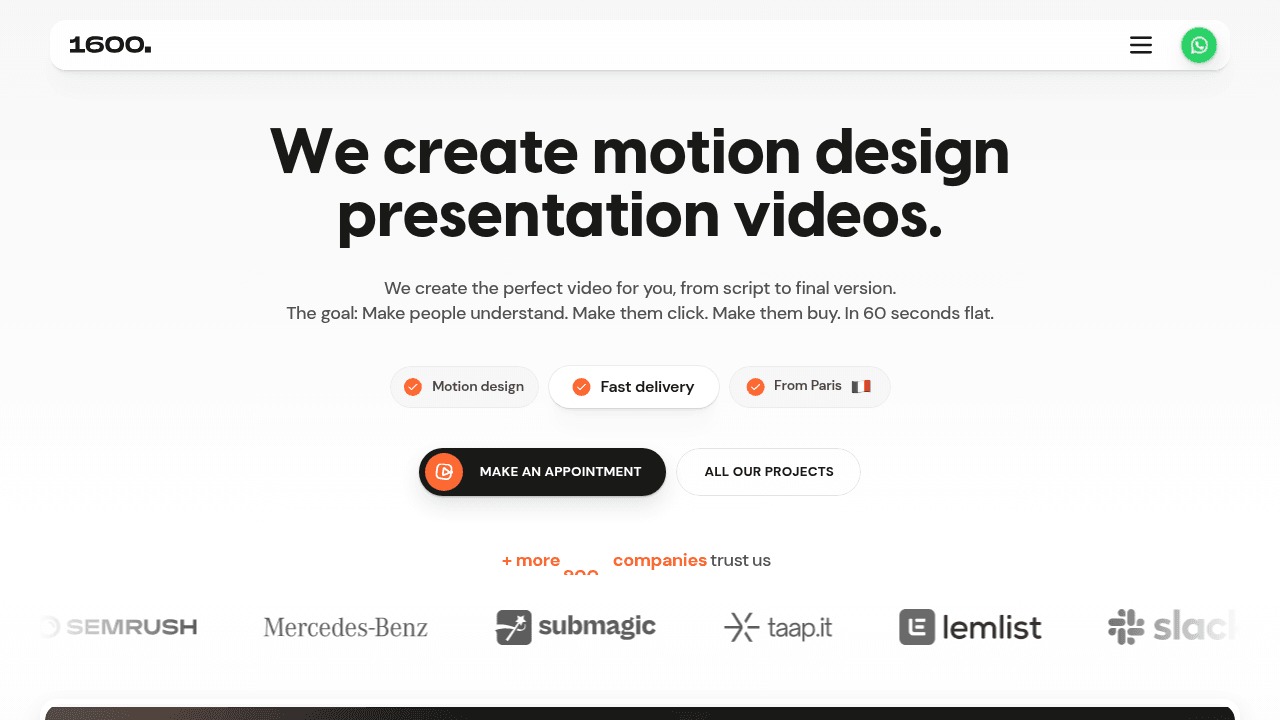 1600 Agency - Agence explainer video SaaS