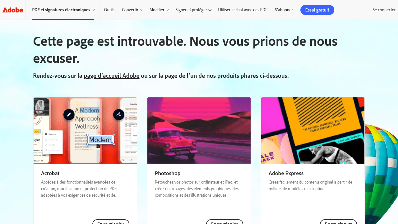 Page d'accueil d'Adobe Acrobat Pro, leader tout-en-un PDF avec OCR intégré