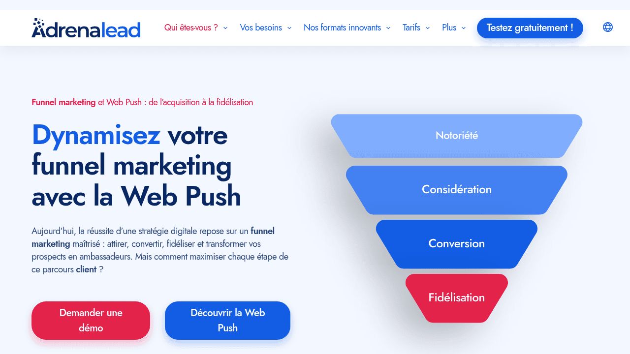 Adrenalead marketing funnel for advertisers