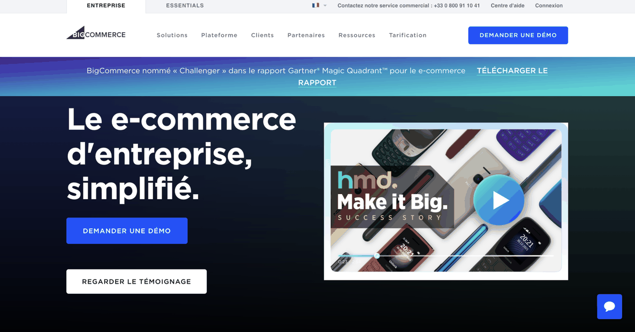 Page d'accueil de BigCommerce, plateforme e-commerce SaaS mid-market