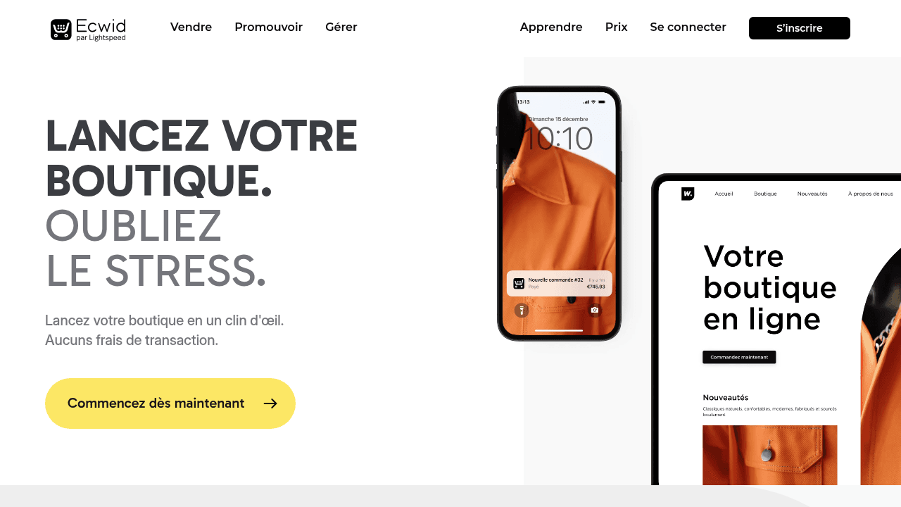 Page d'accueil d'Ecwid by Lightspeed, plugin e-commerce à ajouter à un site existant