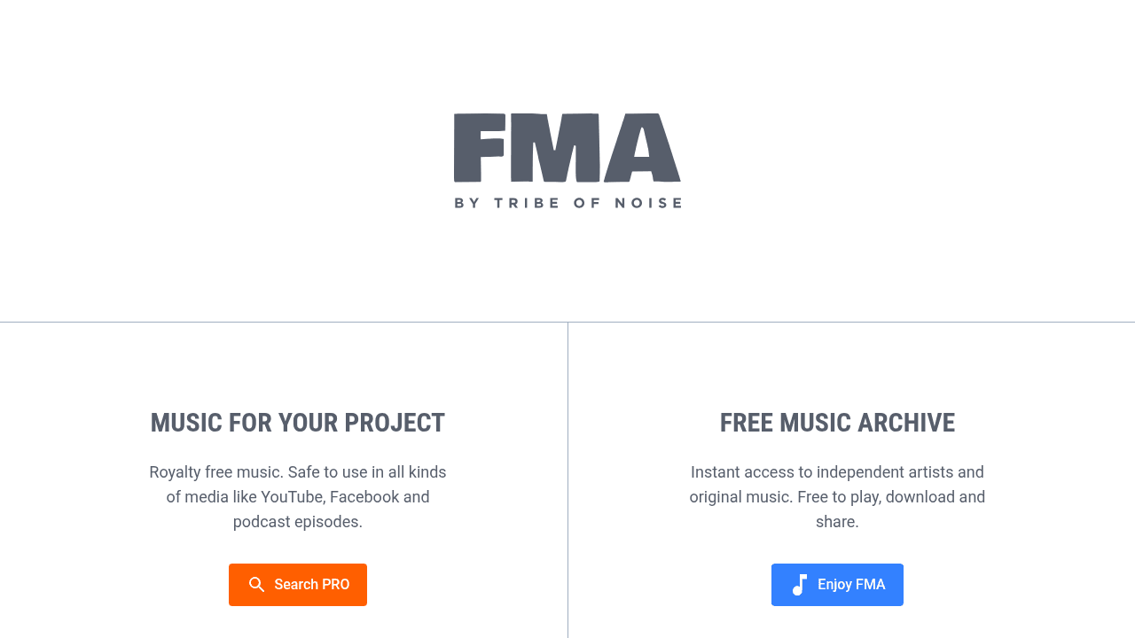 Page d'accueil de Free Music Archive, bibliothèque Creative Commons