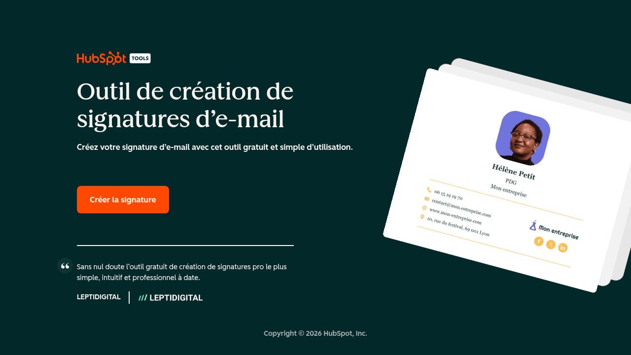 Page d'accueil du générateur de signature email gratuit de HubSpot