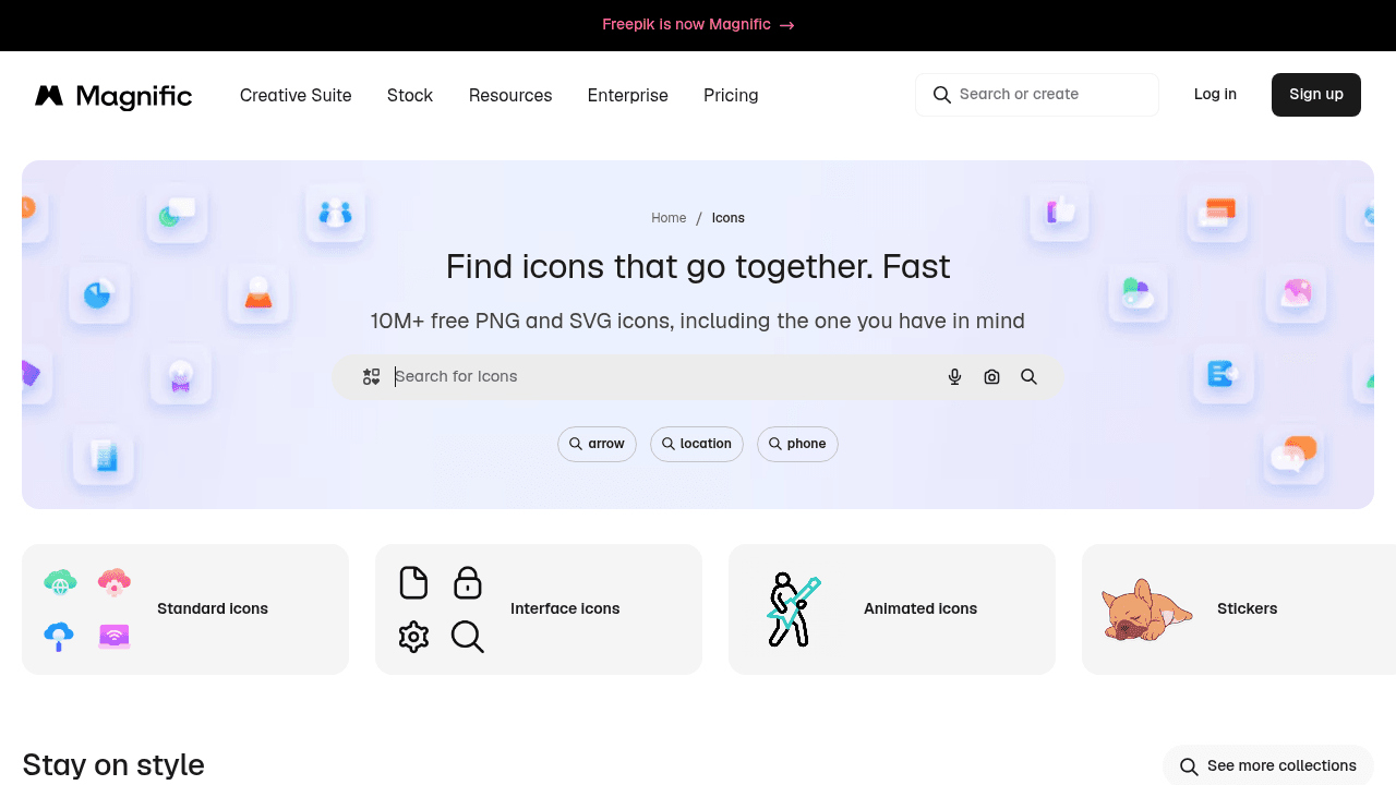 Page d'accueil de Iconfinder, marketplace d'icônes pour designers