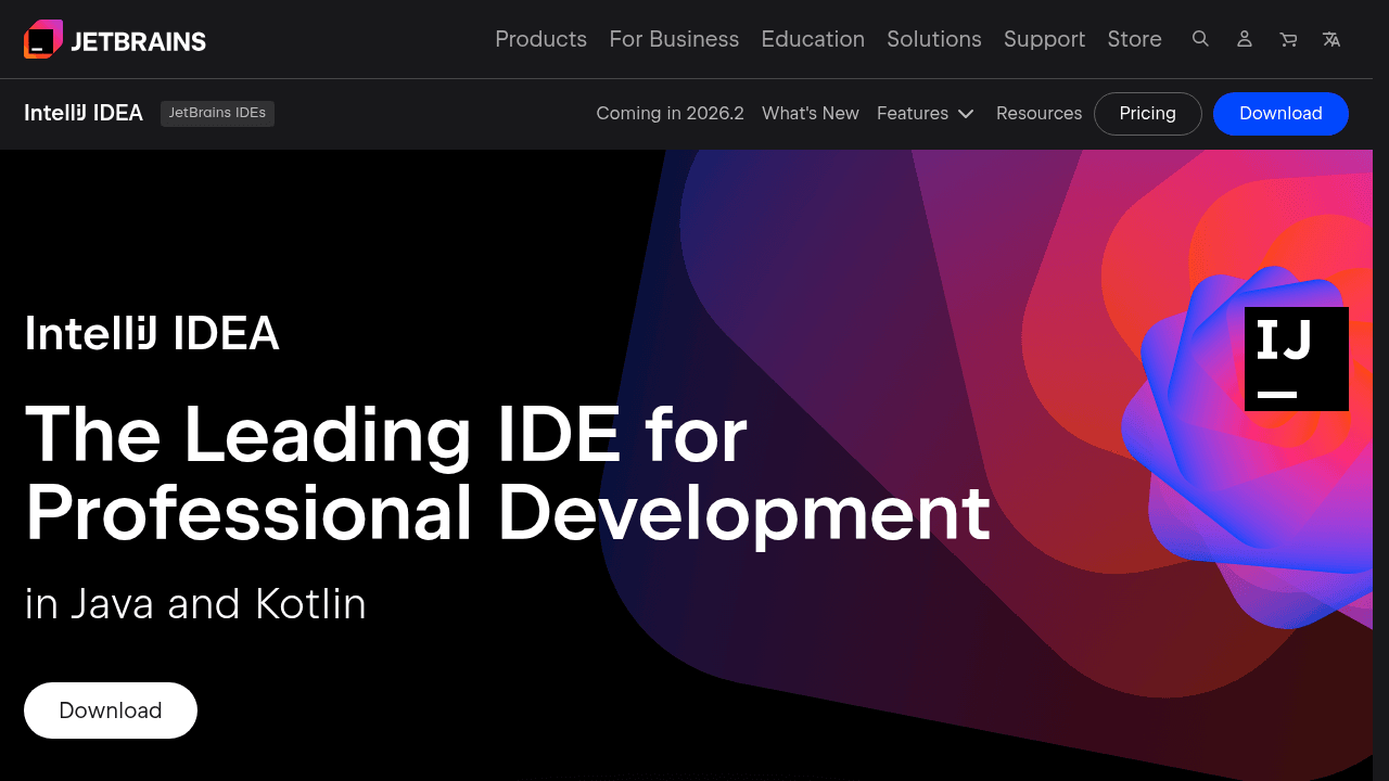 Page d'accueil de JetBrains IntelliJ IDEA, la référence pour les développeurs pros
