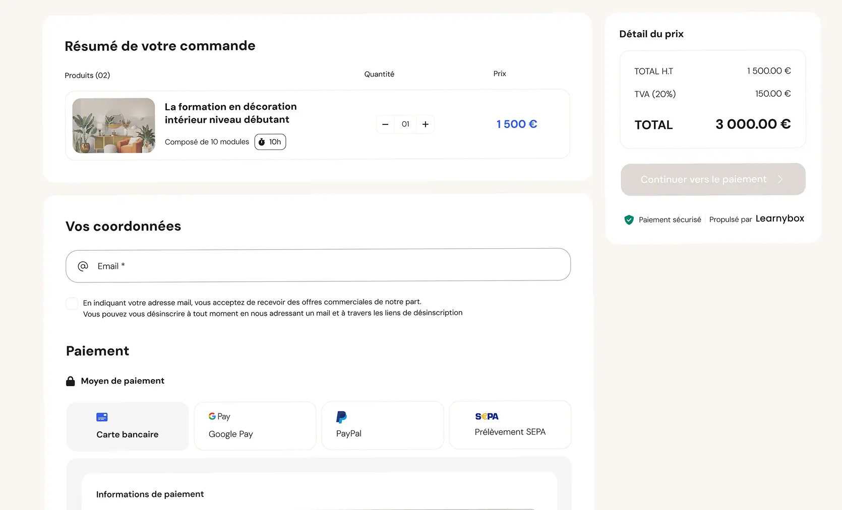 LearnyBox commande et paiement