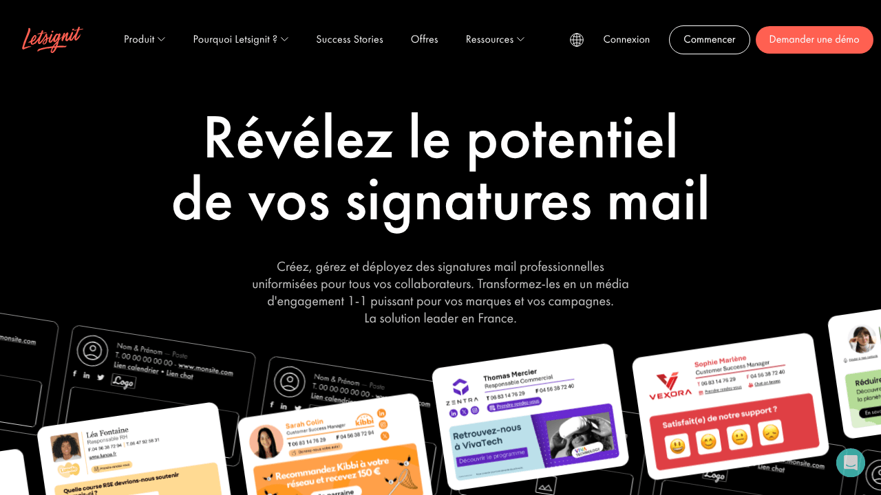 Page d'accueil de Letsignit, solution française de signatures email pour grandes entreprises