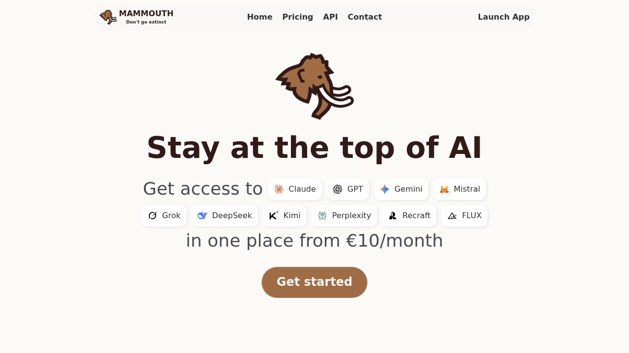 Page d'accueil de Mammouth AI, plateforme française d'agrégation des meilleurs modèles d'IA