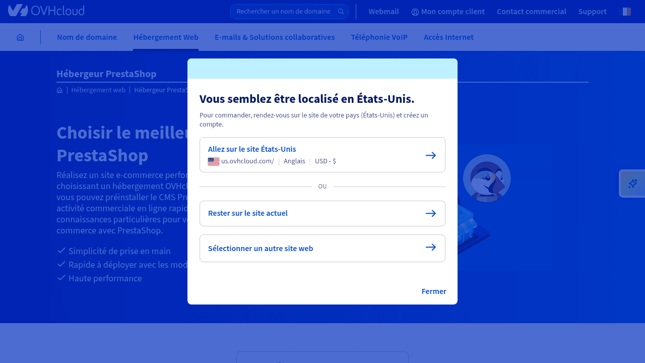 OVHcloud hébergement PrestaShop