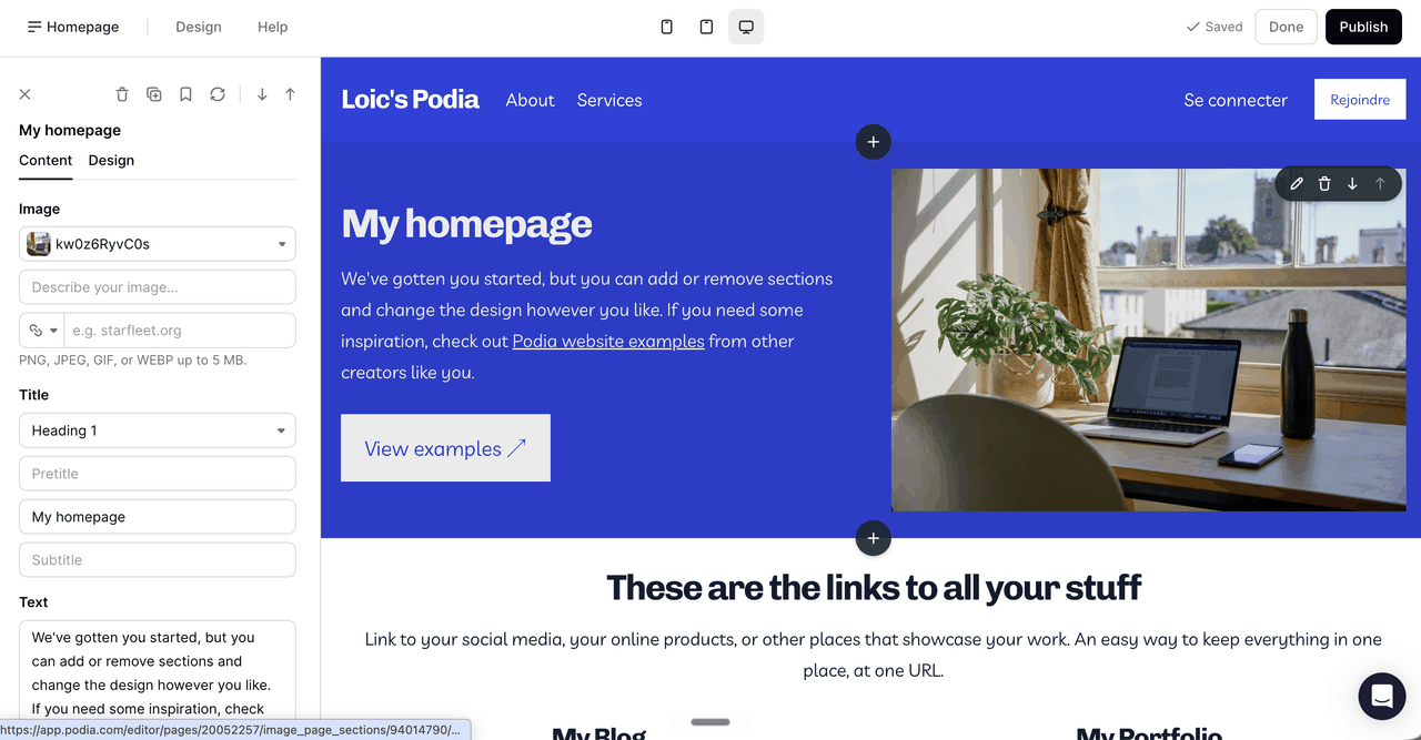 Constructeur de site web Podia avec templates et personnalisation