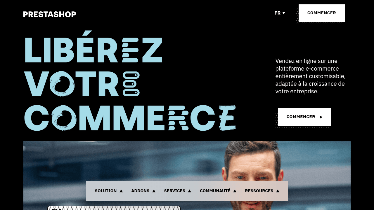 Page d'accueil de PrestaShop, CMS e-commerce open source français