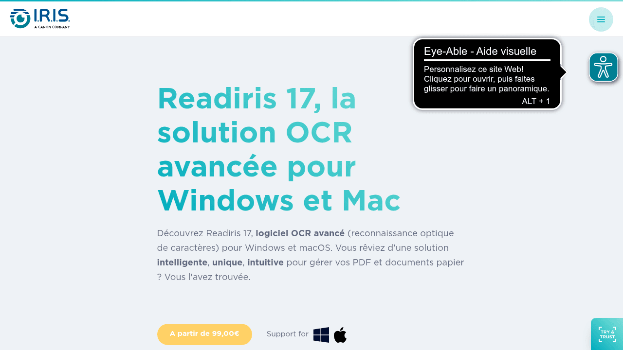 Readiris 17 par I.R.I.S. (Canon), solution OCR française pour Windows et macOS