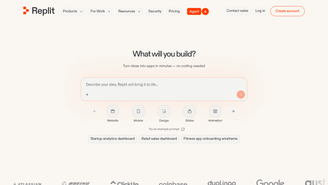 Page d'accueil de Replit, l'IDE cloud pour démarrer rapidement