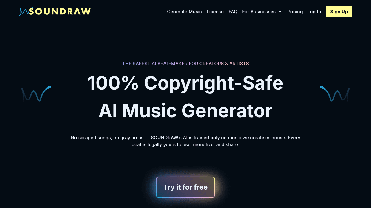 Page d'accueil de Soundraw, générateur de musique par IA
