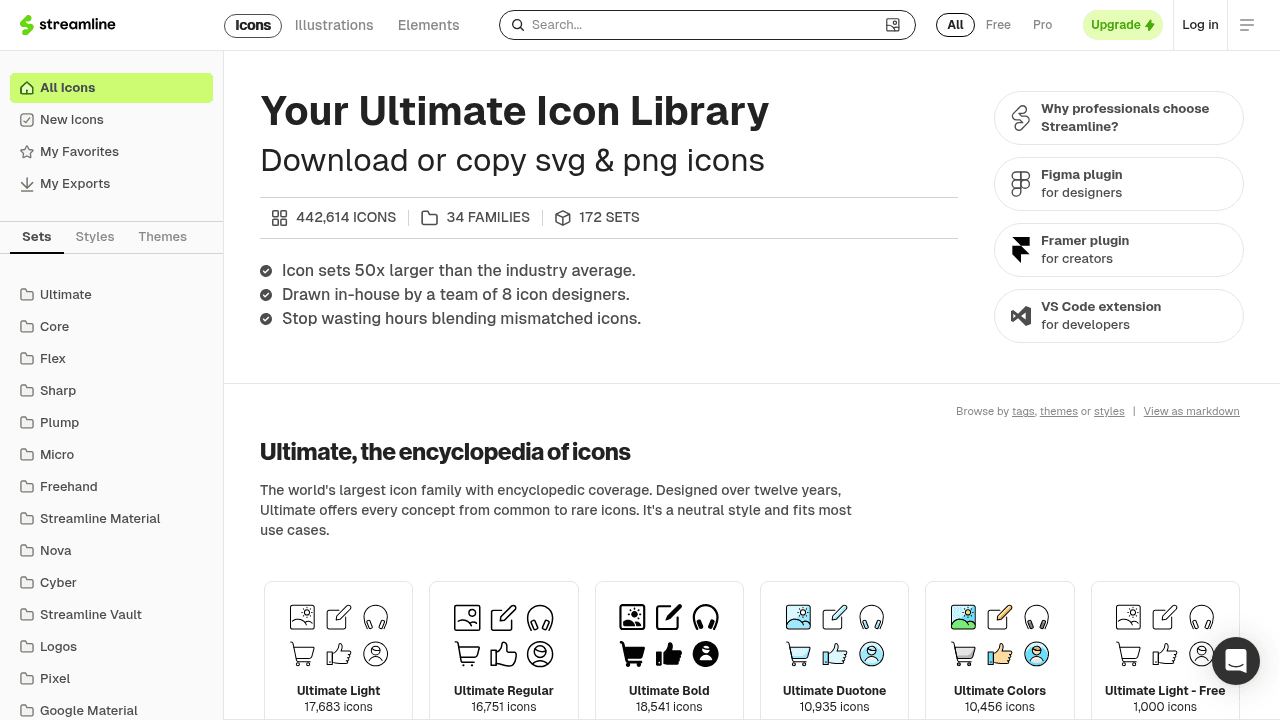 Page d'accueil de Streamline, bibliothèque d'icônes premium haute qualité