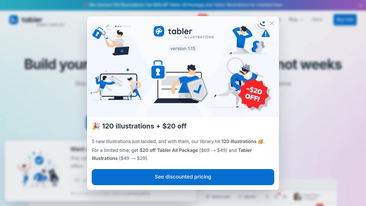Page d'accueil de Tabler Icons, plus de 5 000 icônes open source