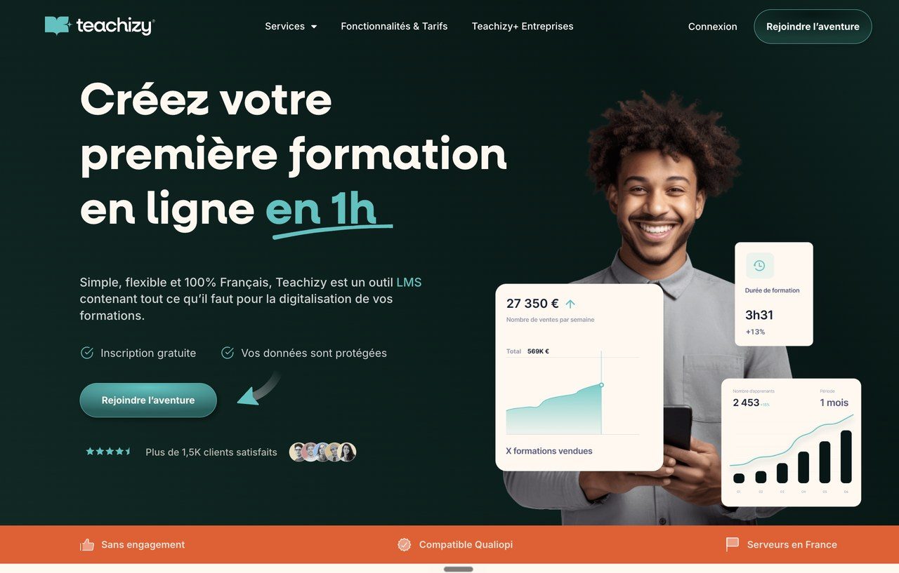 Page d'accueil de Teachizy, LMS français pour créer des formations en ligne