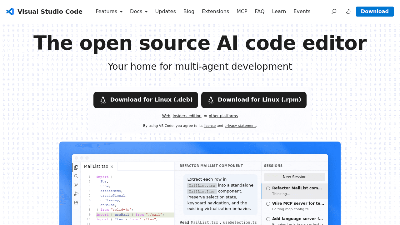 Page d'accueil de Visual Studio Code, l'éditeur universel n°1 chez les développeurs